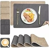 Myir JUN Tischsets Abwaschbar und Untersetzer 6er Set, Platzsets Abwaschbar Doppelseitig Bedruckt Kunstleder Schmutzabweisend & rutschfest, Platzdeckchen Abwischbar mit Lederoptik für Esszimmer