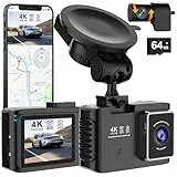 Dashcam Auto Vorne Hinten 4K, 5GHz WiFi Dash Cam mit GPS, 2.0' IPS, 170°Weitwinkel, Dual Auto Kamera mit 24Std Parküberwachung, Super Nachtsicht, WDR, G-Sensor, Loop-Aufnahme, 64GB SD Karte