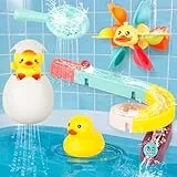 twoonto Badespielzeug, Badewannenspielzeug mit Bahnspielspielzeug, Wassersprüh-Badewannenspielzeug, Sich drehendes Enten-Windmühlen-Wasserspielzeug für Jungen und Mädchen 3 4 5 6 Jahren