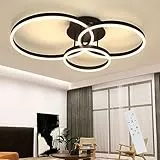 ZMH LED Deckenleuchte Wohnzimmer Deckenlampe: 82 CM Wohnzimmerlampe Schwarz 74W Schlafzimmerlampe dimmbar mit Fernbedienung innen Deckenbeleuchtung mit 3 Ringen Design für Schlafzimmer Küche Büro