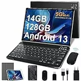 FACETEL Android 13 Tablet 10 Zoll Mit 5G WiFi Octa-Core 2.0Ghz Prozessor - 14(6+8) GB RAM + 128GB ROM TF 1TB | 8000mAh | FHD | 5MP+8MP - Mit Tastatur, Schwarz