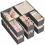 SONGMICS Aufbewahrungsbox für Schublade, 12er Set, Schubladen Organizer, Faltbox, Unterwäsche Organizer, Stoffbox für Socken, Unterwäsche, BHs, Krawatten und Schals, schiefergrau RDZ006G03