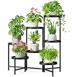 iDavosic.ly Pflanzenständer Metall Groß mit 7 Etagen, Blumenständer Pflanzenregal Blumenregal Indoor Outdoor, Faltbar Blumentreppen Innen Plant Stand Shelf für Garten Balkon Wohnzimmer (Rund, Schwarz)