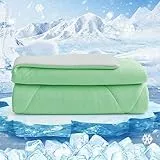 HOMFINE Kühldecke Doppelseitig Kühlende Decke - Leichte Kühldecke für Menschen Q-Max  0,4 Sommerdecke Kühlend Selbstkühlende Decke Sommer Decke Cooling Blanket für Bett, Grün, 150 x 230 cm