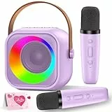 MicQutr Karaoke Maschine Kinder, Drahtloser Mini-Karaoke Bluetooth, 2 Mikrofonen, Spielzeug für 3-12 Jahre Mädchen Jungen, Geburtstagsgeschenk, Tragbarer Lautsprecher mit LED-Lichtern & Stimmeffekten