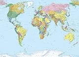 Komar 4-050 Wandtapete 270X188 World Map Fototapete 270 x 188 cm-Tapete, Wand, Dekoration, Wandbelag, Wandbild, Wanddeko, Landkart, Weltkarte-4-050, 254 x 184 cm, 4 Teile