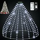 Lichterkette Weihnachtsbaum mit Ring, 2.5M 16 Stränge 400 LED IP65 Wasserdicht Lichterkette außen mit 5 m Zuleitung weihnachtsbeuleuchtung innen 8 Modi Timer für 150, 180, 240cm Tannenbaum - weißes