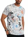 Runcati Herren T-Shirt Kurzarm Sommer Druck Oberteile Rundhals Regular Fit Tee Tops Mode Vintage Streetwear Tshirts Casual Freizeit Shirts Beige XL