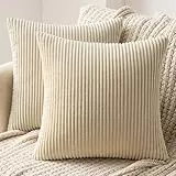 MIULEE 2er Set Kissenbezüge Kord Kissenhülle Dekorative Kissenbezug Sofakissen Couchkissen Dekokissen Zierkissenbezug Deko Kissenhülle mit Verstecktem Reißverschluss 40x40cm 16x16in Cremegelb