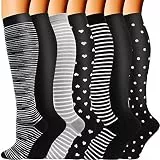 HBselect Kompressionsstrümpfe Damen und Herren - 7 Paar, Kompressionssocken Stützstrümpfe für Sport, Laufen, Flug, Reise, Radsport, Kniestrümpfe, Thrombosestrümpfe Damen, Dunkelgrau
