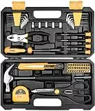 DEKOPRO 62-tlg Werkzeugkoffer Klein, Kompaktes Handwerkzeug-Set für Heim- und Büro-DIY. Grundlegendes Haushaltswerkzeug-Set für Starter-Reparaturen in Einem Tragbaren Werkzeugkasten (Gelb)