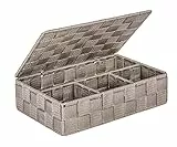 WENKO Badorganizer Mod. Adria klein Aufbewahrungsbox für Bad und Haushalt in Taupe mit Deckel aus Kunststoff-Geflecht Maße 26 x 7,5 x 17 cm