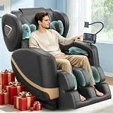 Gegcucey Ganzkörper Massagesessel mit Rollen & Airbags für Massage, Zero Gravity mit Bluetooth Lautsprecher und Touchscreen, Heizfunktion für Taille & Beine, mit Fußmassage für Hause/Büro (Schwarz)