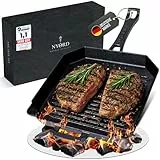 NYORD Gusseisenpfanne mit Grillrillen [TESTSIEGER] | Cast Iron BBQ Grillpfanne | Steakpfanne aus Gusseisen mit Ausgießer | Für Induktion, Ceran, Gas & Outdoor Grill | Ofenfest