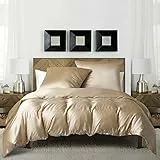 Luofanfei Satin Bettwäsche 135x200cm 4teilig Gold Gelb Glänzend Seide Einfarbig Bettbezug Set Glatt Luxus Bettwäsche Set Glanzsatin Polyester Einzelbett mit Reissverschluss und Kissenbezüge 80x80 cm