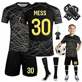 Heartsking Fussball Trikot Kinder, 23/24 Nr. 30 Fussballtrikot Kinder Jungen Hause/Auswärts mit Fussball Socken Schienbeinschoner Schlüsselanhänger Weihnachts Geschenke Neujahrsgeschenk für Jungen