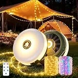 PlayDen Lichterkette Camping Aufrollbar Solar, 4-in-1 Camping Lichterkette mit Akku, USB-C, Magnet, 5 Modi, IP44, 10 m für Zelt, Wohnmobil, Garten & Festival