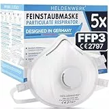 HELDENWERK® FFP3 Maske mit Ventil – 5er, 10er oder 20er Set – Atemschutzmaske/Staubschutzmaske zertifiziert Ausatemventil – Staubschutzmasken mit verstellbaren Hinterkopfband (5er Pack)