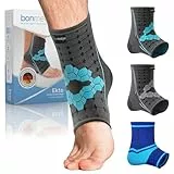 bonmedico Sprunggelenkbandage - Rutschfeste Knöchelbandage Sprunggelenk für Damen & Herren - Stützende Bandage für Fußgelenk, Achillessehne - Wellness Geschenke - 1 Fußbandage (Grau und Blau, M)