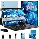 fezawio 10,1 Zoll Android 15 Gaming Tablet Gemini AI 30GB RAM +128GB ROM, Octa-Core 8000mAh, WiFi6, Widevine L1, GMS, 3.5mm Audio, GPS, Face ID mit Tastatur, Maus und Schutzhülle, Blau