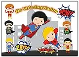 Kartenversand24 Superhelden Einladungskarten für Jungen und Mädchen, 12 Stück, DIN A6, Multicolor, Cartoon, Superhelden, Glatt, Karte, Einladungskarte, Geburtstag