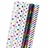 woric 5 Rollen Geschenkpapier Geburtstag, 43cm x 3m Geschenkpapier Rolle Bunt Geschenkpapierrolle Set für Kindergeburtstag Hochzeit Ostern Muttertag (Bunt)