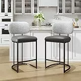 ALPHA HOME Barhocker 2er Set mit Lehne Küchenhocker mit Fußstütze Barstuhl 2er Set mit Metallgestell Barstühle für Küche, Esszimmer, Hausbar, Grau