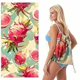 LXTOPN Mikrofaser Strandtuch - 160 * 80cm Strandtuch mit Aufbewahrung, schnell trocknendes sandfestes Badetuch Strandhandtuch, ideal für Reisen Pool und Camping (Drachenfrucht, 80 * 160cm)