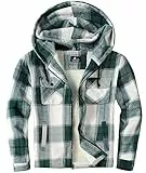 igeekwell Karierte Fleecejacke Herren Winterjacke mit Kapuze Hemdjacke für Männer Karierte Jacke Flanellhemd mit FleeceFutter & Reißverschluss Holzfällerjacke Thermojacke für OutdoorSchwarz