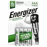 Energizer Recharge Power Plus - AAA Akkus (4 Stück) -700 mAh NiMH Batterien - Bis zu 5 Jahre nutzbare Batterielebensdauer - Bis zu 1000 mal wiederaufladbar - 100% plastikfreie Recycelbar Verpackung