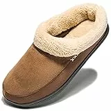 NewDenBer Plüsch Hausschuhe Herren Memory Foam Winter Bequeme Weiche Gefüttert Warme Pantoffeln (45/46 EU, Dunkelbraun)