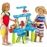 Doloowee Wasserspieltisch, Großer Wassertisch mit 12-teiligem Zubehörset, Garten Draußen Wasser Spieltisch für Kinder 3 4 5 Jahre Alt