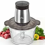 Bear 2L Universalzerkleinerer, Ein-Hand Puls Funktion,2600r/min,2 Geschwindigkeitsstufen, Häcksler mit 4-Edelstahlklingen, Glasbehälter Zerkleinerer für Fleisch,Babynahrung,Gemüse