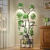 JUSTOGO Blumenständer Pflanzenständer mit Wachstumslichtern - 7 Etagen Pflanzenregal Indoor aus Holz und Metall, 164cm Blumenregal Groß für Wohnzimmer, Balkon, Schlafzimmer, Garten