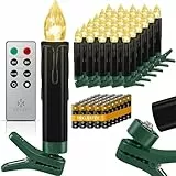 KESSER® Weihnachtsbaumkerzen 30 LED Inkl. Batterien Kabellos – Mehrfarbig - mit Fernbedienung – Timerfunktion - Flackern - Dimmbar Weihnachtskerzen Christbaumkerzen Befestigungsklammern Kerzen Schwarz