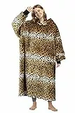 Kato Tirrinia Übergroße Lang Hoodie Decke mit Ärmeln Deckenpulli, Warme Kuschelpulli Decke Geschenke für Damen Herren, Weiche Ärmeldecke Tragbare Decke zum Anziehen, Ghepard