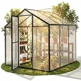 Sekey Gewächshaus Aluminium Treibhaus für Garten & Pflanzen - Stabiles Tomatenhaus wetterfest & Winterfest, 4 mm Hohlkammerplatten, nach außen öffnende Tür mit verlängertem Griff, 185x185x195cm