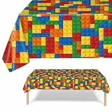 MORAINJAY Multicolor Bausteine Tischdecke Partyzubehör Geburtstagstischdecke, 137 x 274 cm Tischdecke Rechteckige Block Geburtstagstischdecke aus Kunststoff Mehrfarbige Spielzeugsteine für Kinder