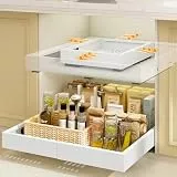 Mointal 2 Stück 4 Richtungen Teleskopschublade, ausziehbare Schublade Küche, Metall Schrank-Schubladen-Organizer, Verstellbare Breite 32–53 cm & Tiefe 41,5–61 cm, Schraub-/Klebemontage, Weiß
