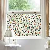 dktie Fensterfolie Sichtschutzfolie Farbige Dekorative Fensterfolie Farbige Blätter Blickdichte Milchglasfolie Statisch haftend, Ohne Kleber, UV-Schutz, Sichtschutz, Blendschutz 44.5x200cm