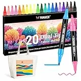 Pamaker 20 Textilstifte Dual Tip – Waschmaschinenfest und Permanent für T-Shirts, Stofftaschen, Schuhe und mehr – Ungiftig, ideal für Kinder und Erwachsene