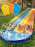 Sloosh 22,5ft/685,8cm Dreispurige Wasserrutsche mit 3 Bodyboards, Rasen-Wasserrutsche mit Outdoor-Sprinkler für Kinder und Erwachsene, Sommerspielzeug für Wasserspaß