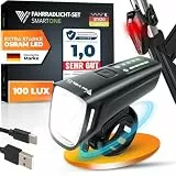 MIVELO SMART Fahrradlicht Set 100LUX, 2000mAh Power-Akku, Auto-Sensor, StVZO zugelassen, USB aufladbar & wasserdicht, Fahrradlampe vorne & Fahrrad Rücklicht, LED Fahrradbeleuchtung