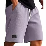 Kurze Hosen Herren Shorts mit Waffelpiqué Stoff Sommer Casual Kurz Laufhose Kurz Sporthose Wanderhose Atmungsaktiv Herrenshorts Baggy Cargo Shorts Freizeitshorts Outdoorshorts Lila L