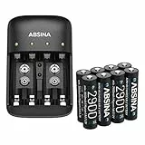 Absina Akku 301001+401003-8, Ladegerät Set x 4, Akkuladegerät Inkl. 8X Aa 2900 Akkus, Nimh Ladegerät 4-Fach Für Wiederaufladbare Micro AAA, Mignon Aa & 9V Block Akkus, Batterieladegerät