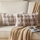 Joyouth 2er Set Plüsch Kissenbezug Dekorativ Sanft Kurze Wolle Samt Zierkissenbezüge Luxus Square Kissenhülle für Sofa Couch Wohnzimmer 30x50 cm Weiß Taupe