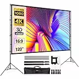 Beamer Leinwand 120 Zoll mit Faltbarem Standfuß, LEORFI Outdoor-Indoor Projektionswand HD 16:9, Tragbare Filmleinwand mit Tragetasche, Höhenverstellbar, für Camping und Heimkino