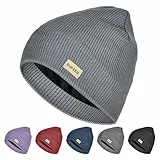 Sukeen Wasserabweisende Winddichte Beanie Wintermütze Herren Damen Mütze Herren Strickmütze Warme Beanie mit Polarfleece Warmem Futter, Unisex-Strickmütze für Outdoor-Sport Laufen Radfahren–Grau
