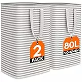 Lifewit 2er Set 80L Wäschekorb, Großer Faltbare Wäschebox, Wäschesammler, Wäschesortierer, Aufbewahrungsbox mit Griffen für Kleidung, Handtücher, Spielzeug, Grau