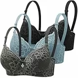 Klassische Spitzen BHS Damen Mit Bügel 3Er Pack - Push Up BH Mit Verstellbarem Gepolstert Bustier Nahtlos BH Set Bralette Trainings Sport BH Soft Schlaf-BH Dessous Unterwäsche